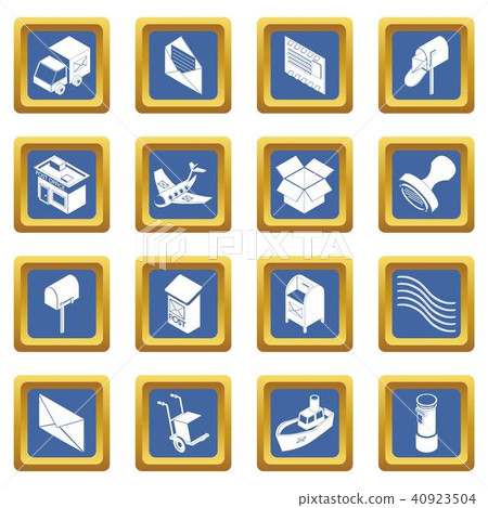 Poste service icons set blue square vector 40923504