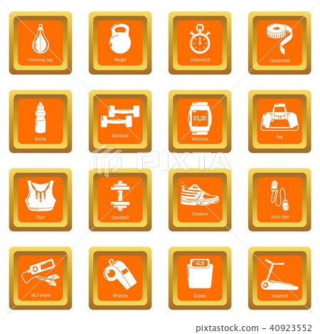 Gym sport icons set orange square vector 40923552