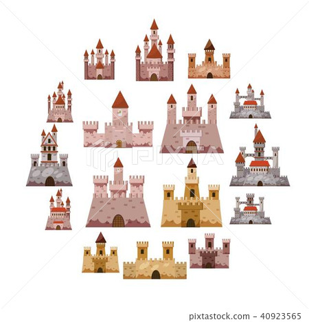 Castle tower icons set, cartoon style 40923565