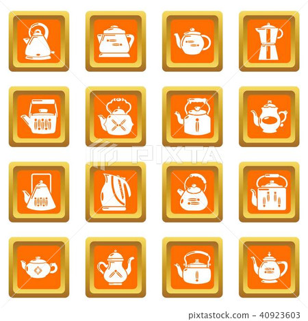 Teapot icons set orange square vector Teapot icons set orange square vector 40923603
