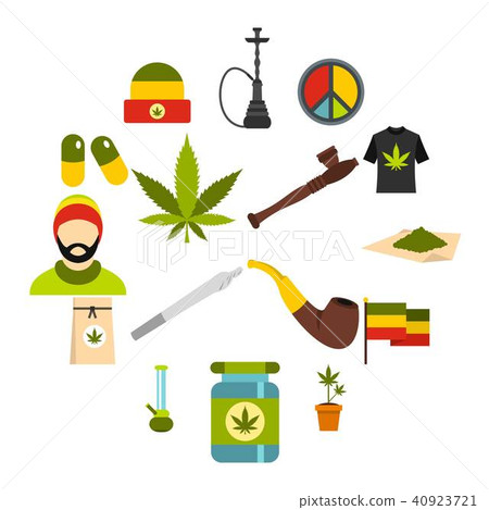 Rastafarian icons set, flat style 40923721