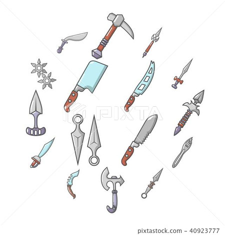 Steel arms items icons set, cartoon style Steel arms items icons set, cartoon style 40923777