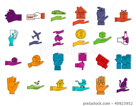 Object in hand icon set, color outline style 40923952