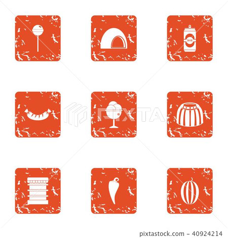 Romantic restaurant icons set, grunge style 40924214