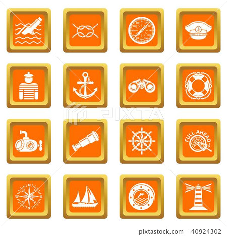 Nautical icons set orange square vector - Stock Illustration [40924302 ...