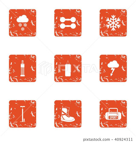 Fitness recreation icons set, grunge style 40924311