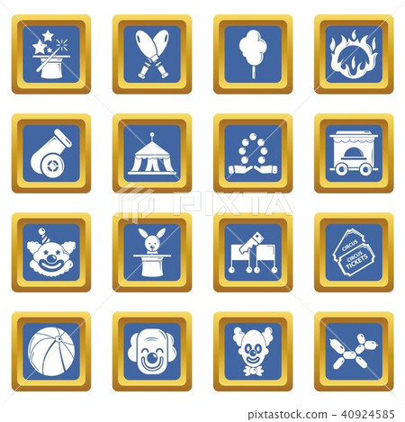 Circus icons set blue square vector 40924585