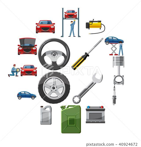 Car service icons set in cartoon style 40924672