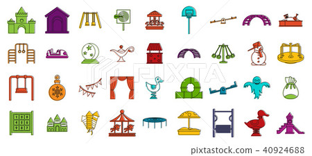 Kid amusement icon set, color outline style Kid amusement icon set, color outline style 40924688