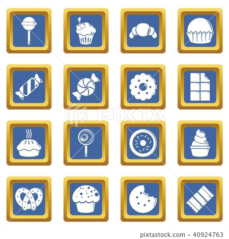 Sweets candy cakes icons set blue square vector 40924763