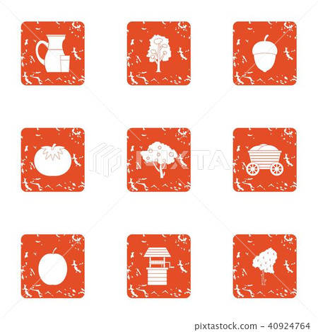 Village food icons set, grunge style 40924764