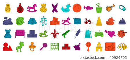 Kid toys icon set, color outline style Kid toys icon set, color outline style 40924795