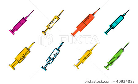 Syringe icon set, color outline style 40924852