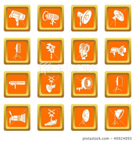Photography icons set orange square vector Photography icons set orange square vector 40924893