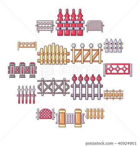 Different fencing icons set, cartoon style Different fencing icons set, cartoon style 40924901