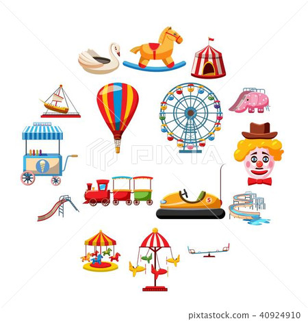 Amusement park icons set, flat style 40924910