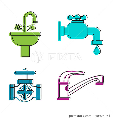 Tap icon set, color outline style 40924931
