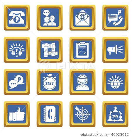 Call center icons set blue square vector 40925012