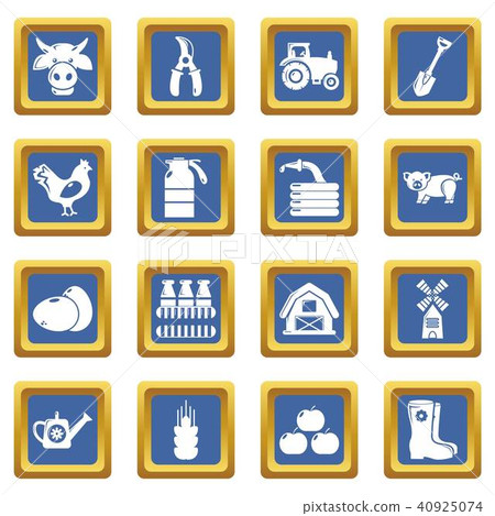 Farm agricultural icons set blue square vector Farm agricultural icons set blue square vector 40925074
