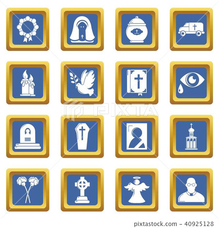 Funeral ritual service icons set blue square vector Funeral ritual service icons set blue square vector 40925128