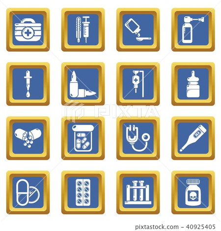 Drug medicine icons set blue square vector 40925405
