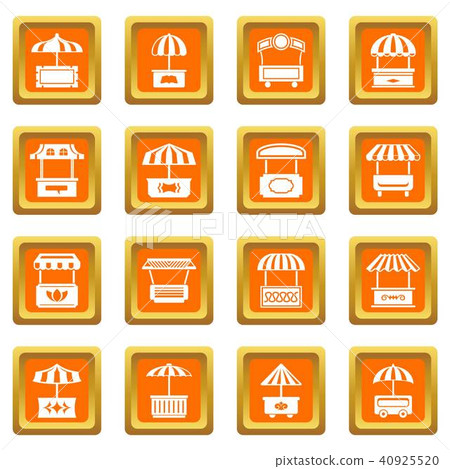 Street food kiosk icons set orange square vector Street food kiosk icons set orange square vector 40925520