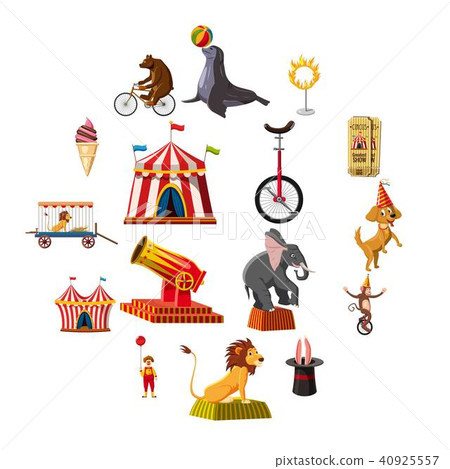 Circus symbols icons set, cartoon style 40925557