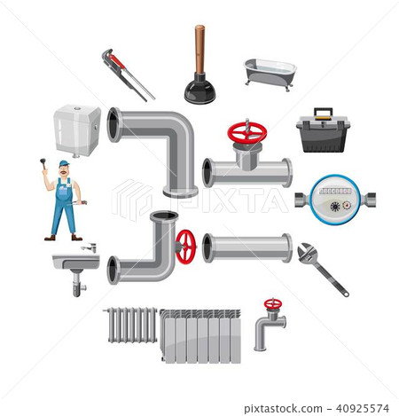 Plumber items icons set, cartoon style 40925574