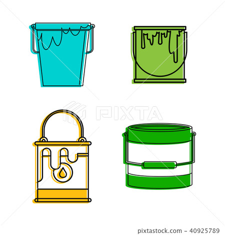 Paint bucket icon set, color outline style Paint bucket icon set, color outline style 40925789