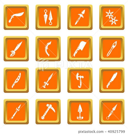 Steel arms items icons set orange square vector Steel arms items icons set orange square vector 40925799