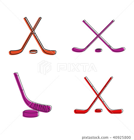 Hockey stick icon set, color outline style 40925800