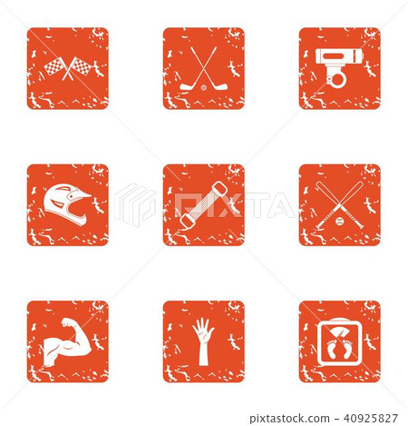 Sport race icons set, grunge style 40925827