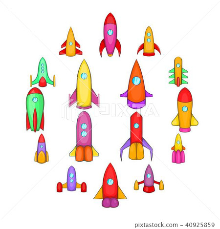 Rockets icons set, cartoon style Rockets icons set, cartoon style 40925859