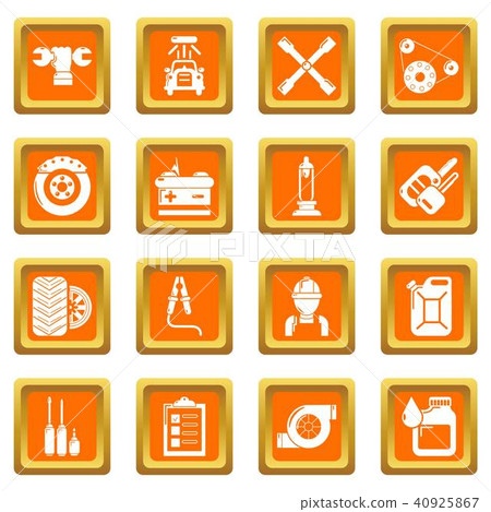 Auto repair icons set orange square vector Auto repair icons set orange square vector 40925867