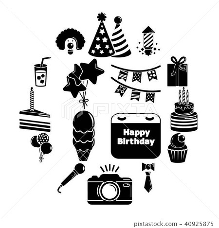 Happy birthday icons set, simple style 40925875