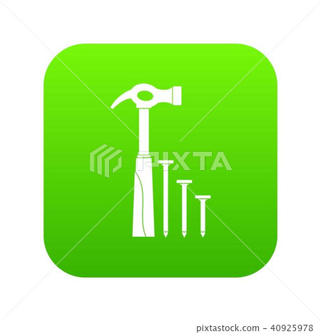 Hammer and nails icon digital green Hammer and nails icon digital green 40925978