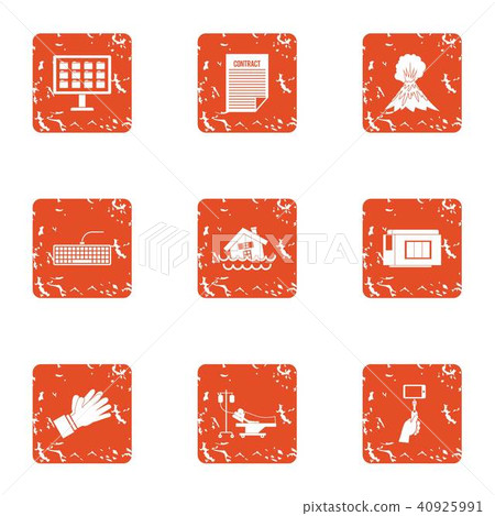 Danger of nature icons set, grunge style 40925991