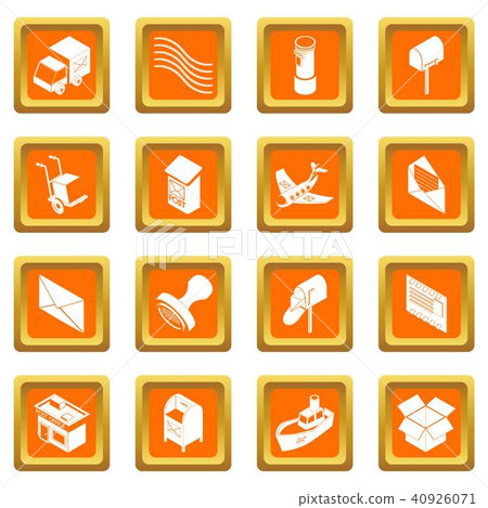 Poste service icons set orange square vector 40926071