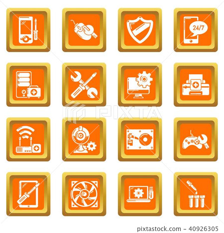 Computer repair service icons set orange square vector Computer repair service icons set orange square vector 40926305