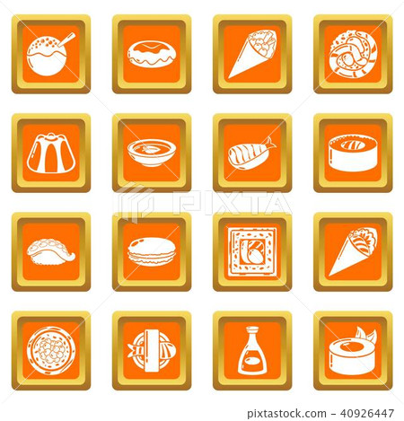 Japan food icons set orange square vector 40926447