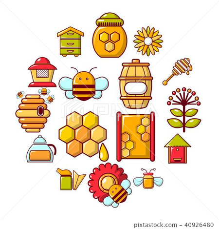 Apiary honey icons set, cartoon style 40926480