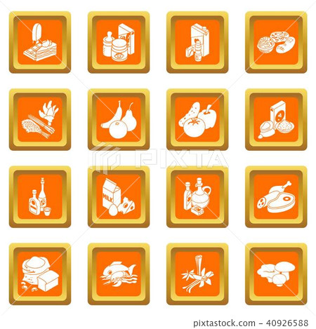 Shop navigation foods icons set orange square vector Shop navigation foods icons set orange square vector 40926588