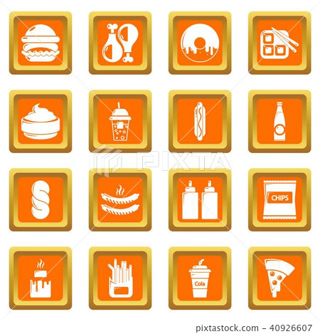 Fast food icons set orange square vector Fast food icons set orange square vector 40926607