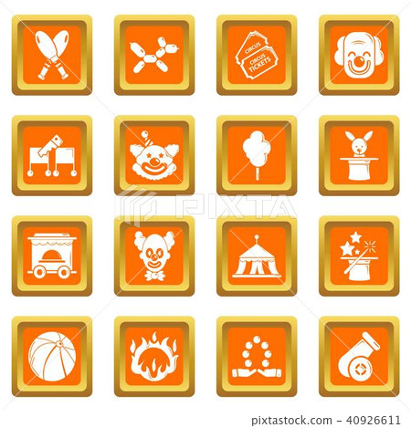 Circus icons set orange square vector 40926611