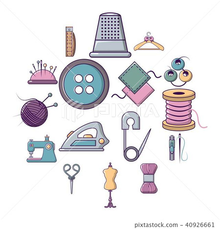 Tailor tools icons set, cartoon style Tailor tools icons set, cartoon style 40926661