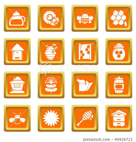 Apiary honey icons set orange square vector Apiary honey icons set orange square vector 40926721