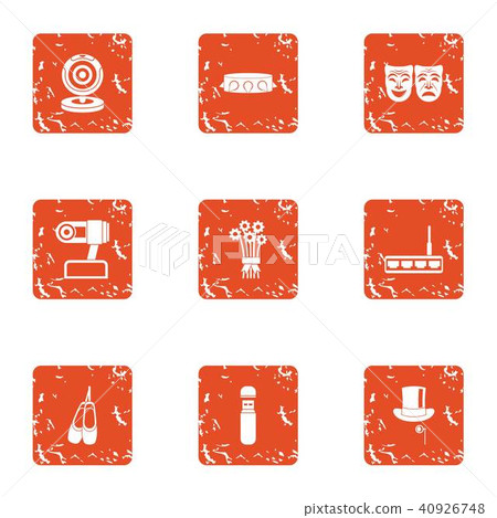 Cheerful concert icons set, grunge style Cheerful concert icons set, grunge style 40926748