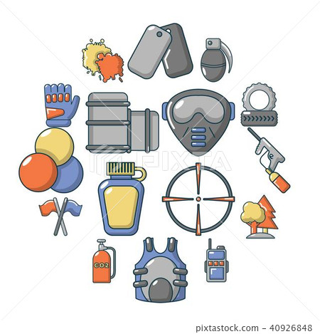 Paintball icons set, cartoon style Paintball icons set, cartoon style 40926848