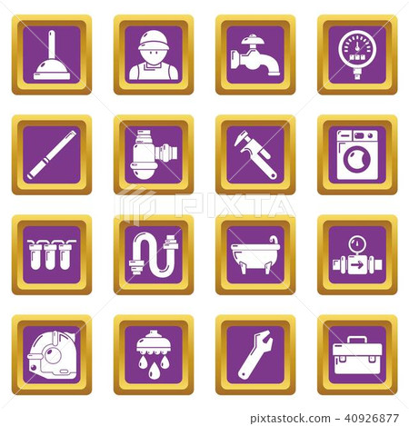 Plumber symbols icons set purple square vector Plumber symbols icons set purple square vector 40926877