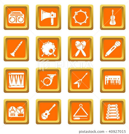 Musical instruments icons set orange square vector Musical instruments icons set orange square vector 40927015